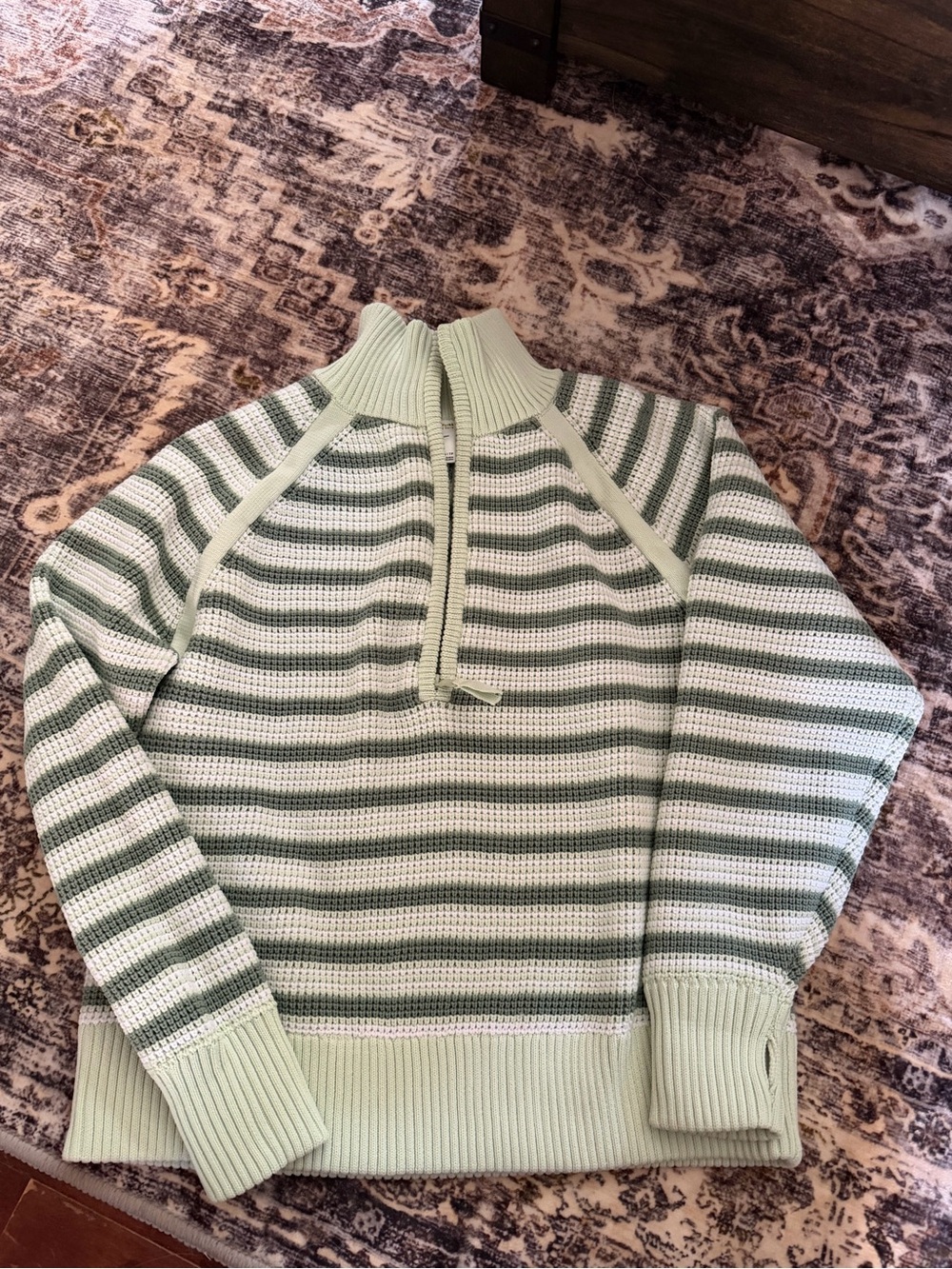 Aerie OFFLINE Striped Half-Zip Knit Sweater